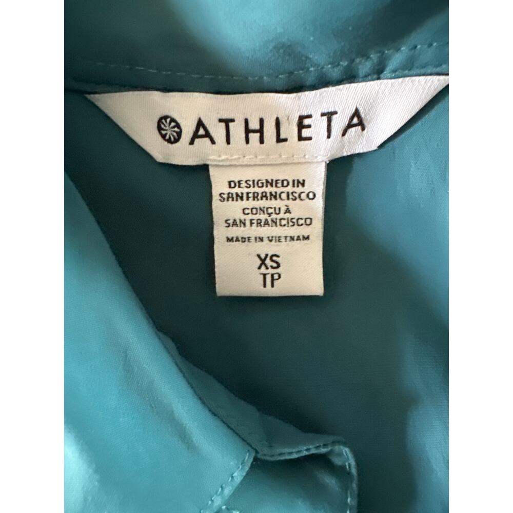 Athleta Levitate Poplin Tank Top XS Borealis Green‎ Cinched Tie Waist Sleeveless - Picture 6 of 7